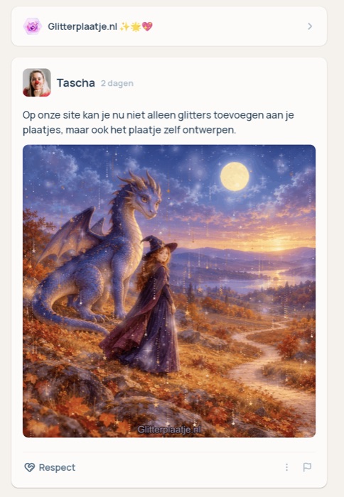 Een post op Hyves met een plaatje van een draak en een heks